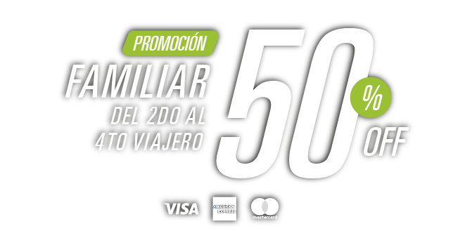 50%Off del 2do al 5to viajero en productos seleccionados